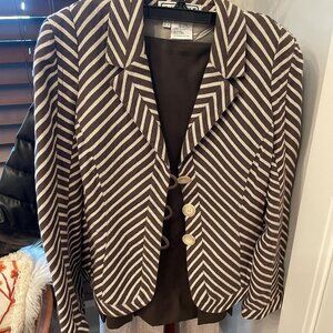 Vtg Carlisle Skirt Suit Women 8 Brown Cotten/Linen Jacket and pencil skirt